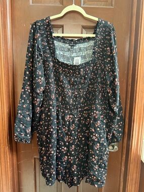 torrid Black Floral Smocked Long Sleeve romper
